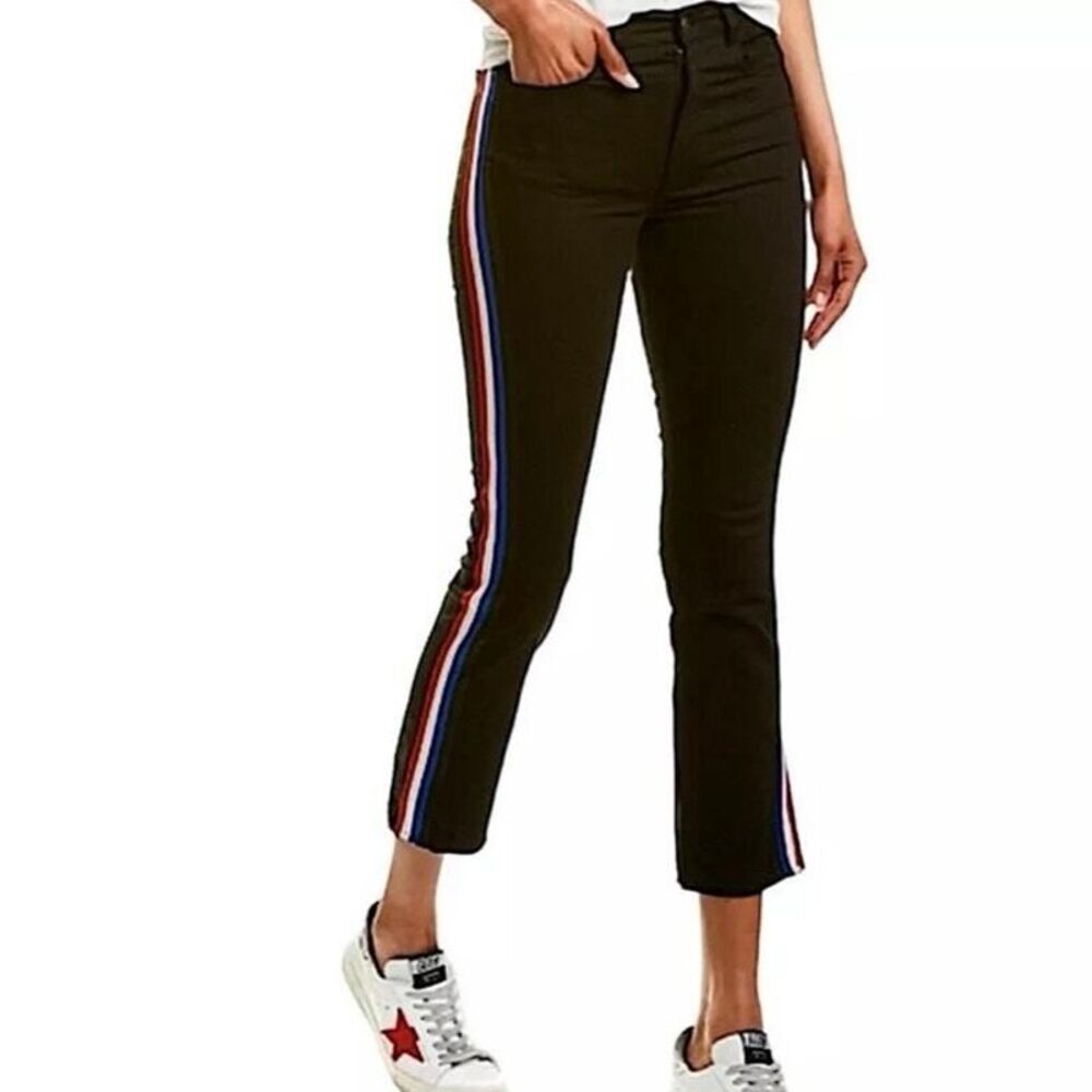 Pam & Gela X Revolve black side stripe cropped track jeans size 31 with raw hem